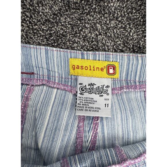 Vintage Gasoline Y2K Low Rise Striped Flare Jeans Denim Pants Boho Rave Size 11 - Picture 3 of 12